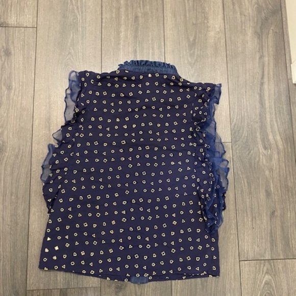 Manoush Navy Gold Ruffled Sleeveless Top Size 4 - Picture 6 of 8